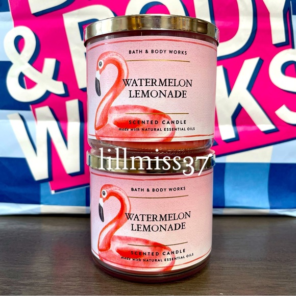 2X BRAND NEW BATH & BODY WORKS 3 WICK CANDLES WATERMELON LEMONADE - Picture 1 of 3